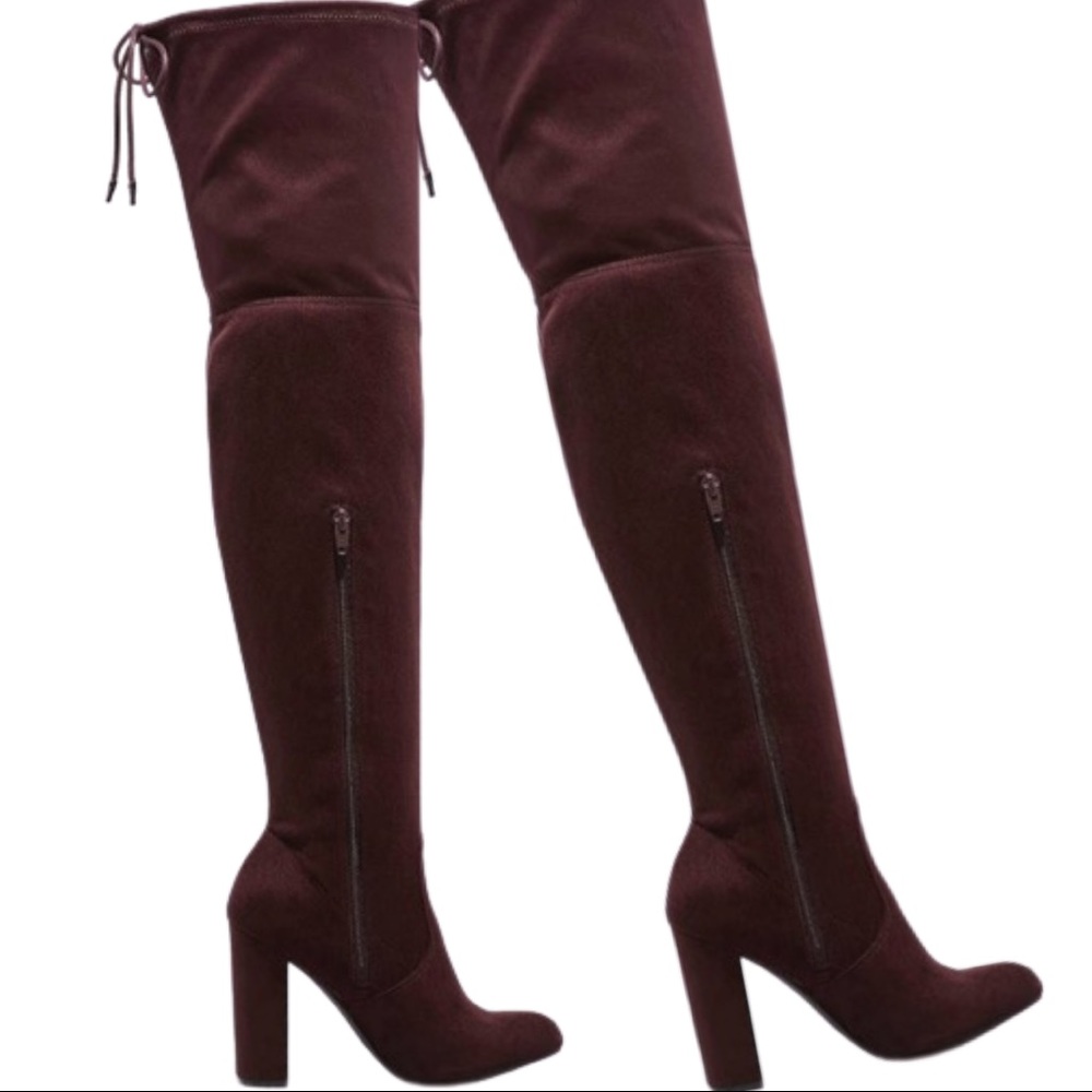 Penelope Burgundy Over The Knee High Heel Boots